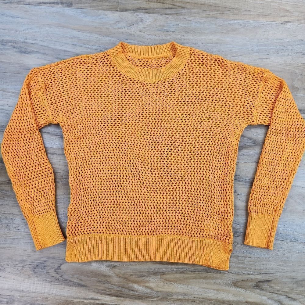 ☔️🔹️Orange Mesh Knit Long Sleeve Sweater Large